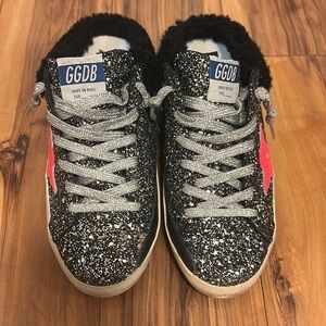 Golden Goose Black and Silver Glitter Sneakers